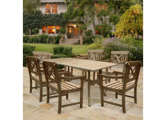 Vifah Modern Patio Renaissance Rectangular Table and Armchair Outdoor Hand-scraped Hardwood Dining Set