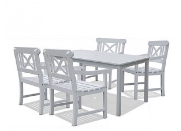 Vifah Modern Patio Bradley Rectangular Extension Table & Armchair Outdoor Wood Dining Set
