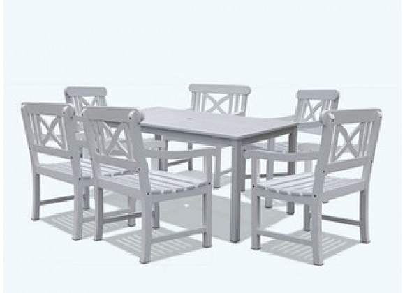 Vifah Modern Patio Bradley Rectangular Extension Table and Armchair Outdoor Wood Dining Set