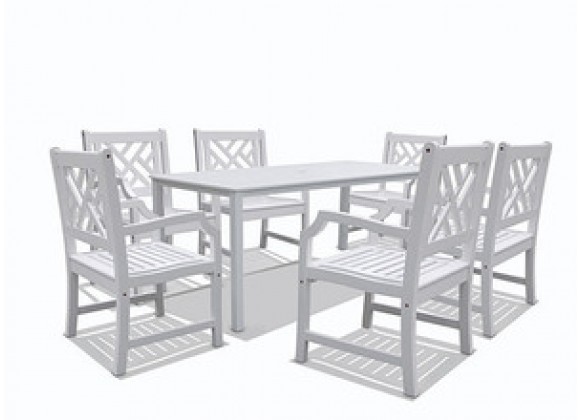 Vifah Modern Patio Bradley Rectangular Extension Table & Armchair Outdoor Wood Dining Set