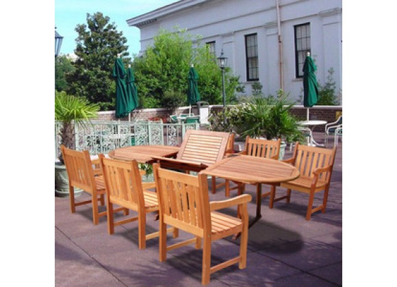 Vifah Oval Extension Table & Wood Armchair Outdoor Dining Set