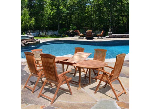 Vifah Oval Extension Table & Wood Folding Armchair Outdoor Dining Set