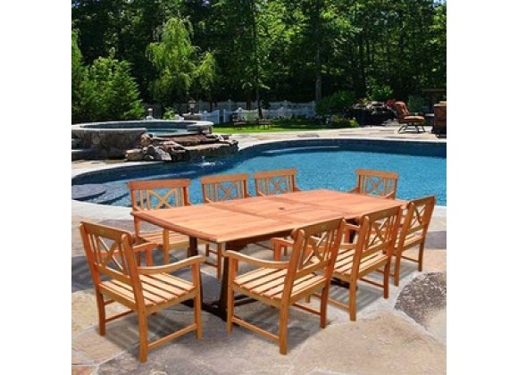 Vifah Rectangular Extension Table & Wood Armchair Outdoor Dining Set