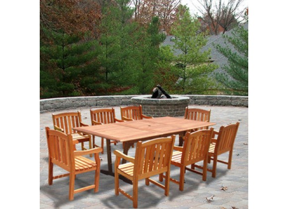 Vifah Rectangular Extension Table & Wood Armchair Outdoor Dining Set