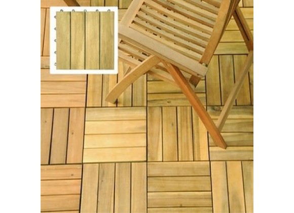 Vifah Modern Patio Interlocking Acacia Plantation Hardwood Deck Tile 4-Slat Style