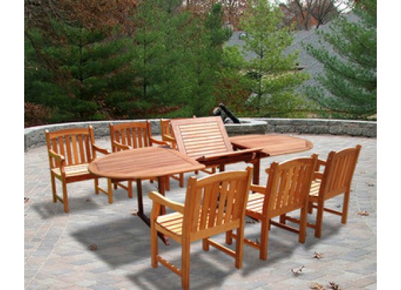 Vifah  Oval Extension Table & 23-inch 6 Piece Wood Armchair Outdoor Dining Set