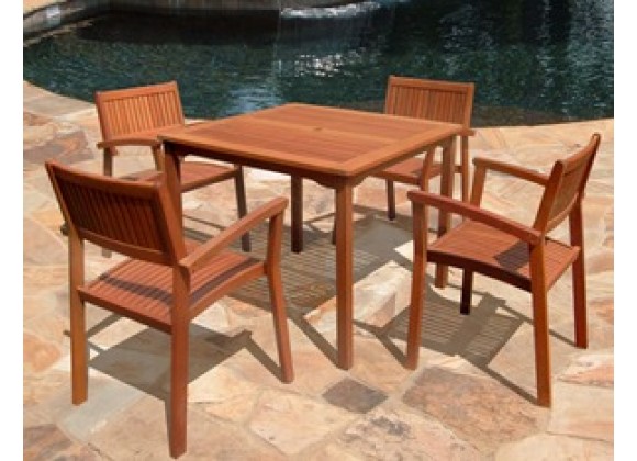 Vifah Modern Patio 5-Piece Outdoor Eucalyptus Wood Dining Set