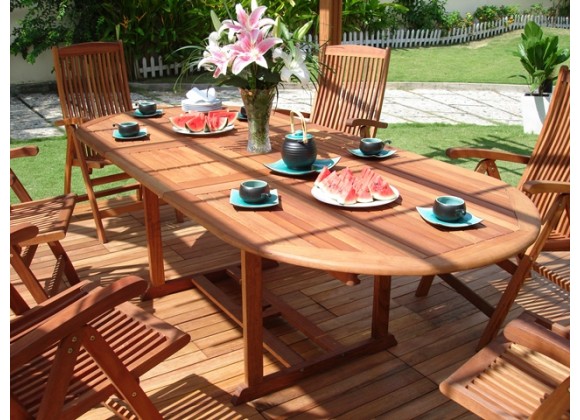 Vifah Modern Patio 7-Piece Outdoor Eucalyptus Wood Dining Set with Oval Extension Table