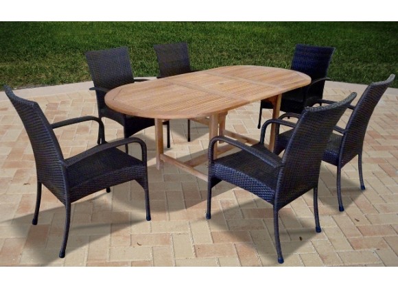 Vifah Modern Patio 7-piece Outdoor Dining Set With Oval Table and 6 Dining Chairs with Arms