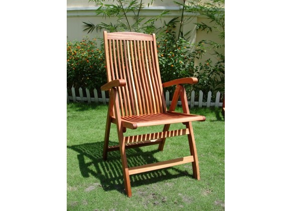 Vifah Modern Patio Outdoor Wood Folding Arm Chair with Multiple-Position Reclining Back