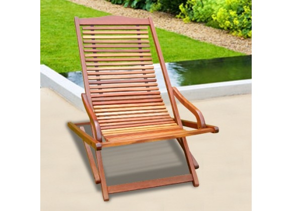 Vifah Modern Patio Outdoor Eucalyptus Wood Reclining Folding Lounge Chair