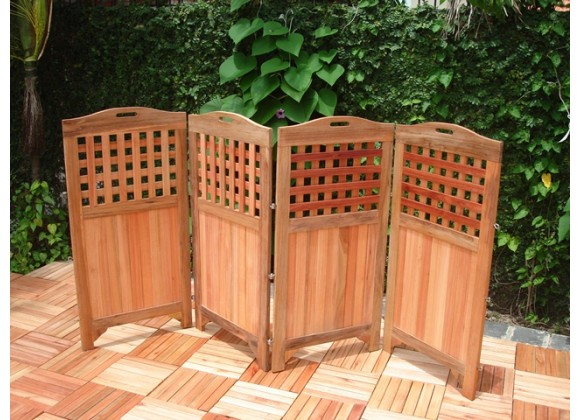 Vifah Modern Patio 48" Outdoor Wood Privacy Screen with 4 Panels in Teak Finish