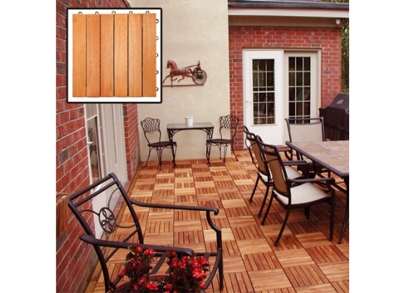 Vifah Modern Patio Interlocking Deck Tiles with 6 Slat Design in FSC Eucalyptus (Set of 10)