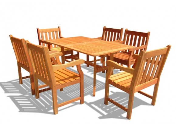 Vifah Modern Outdoor Rectangular Curvy 7-Piece Dining Set