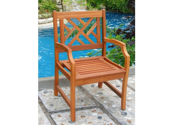 Vifah Modern Patio Outdoor Eucalyptus Wood Arm Chair with Design Back