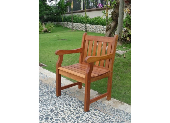 Vifah Modern Patio Outdoor Eucalyptus Wood Arm Chair with Slatted Back