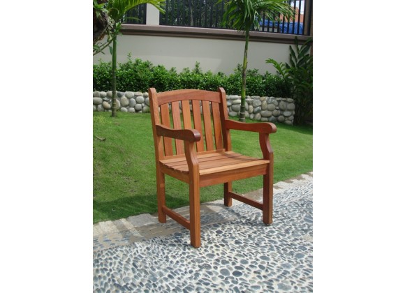 Vifah Modern Patio Outdoor Eucalyptus Wood Arm Chair with Slatted Back and Curved top