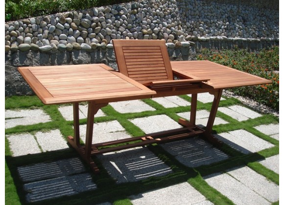 Vifah Modern Patio Outdoor Eucalyptus Wood Rectangular Extention Table with Foldable Butterfly Center
