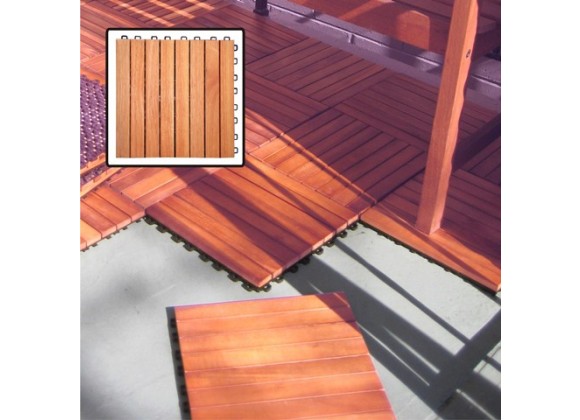 Vifah Modern Patio Interlocking Deck Tiles with 8 Slat Design in FSC Eucalyptus. - (Set of 10 Tiles)