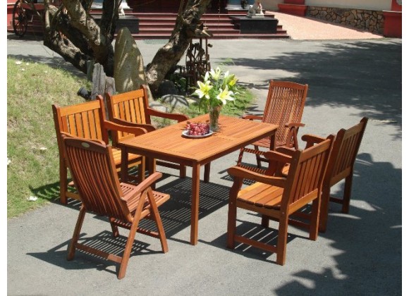 Vifah Modern Patio 7-Piece Outdoor Eucalyptus Wood Dining Set
