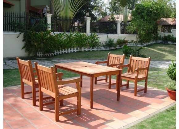 Vifah Modern Patio 5-Piece English Garden Eucalyptus Wood Dining Set