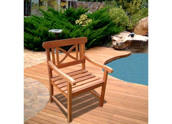 Vifah Modern Patio Outdoor Eucalyptus Wood Arm Chair with X Back Design