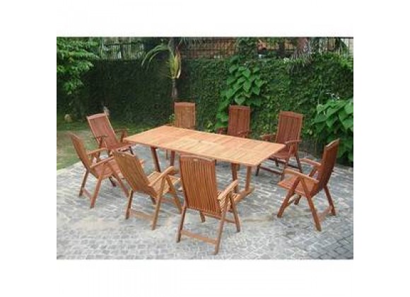 Vifah Modern Patio 9-Piece Outdoor Wood Dining Set with Extension Table and 8 Eucalyptus Dining Chairs