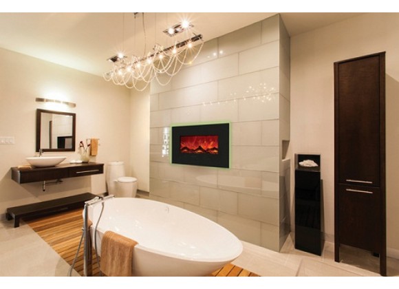 Amantii Enhanced 26" Electric Fireplace-36" x 23" Black Glass Surround