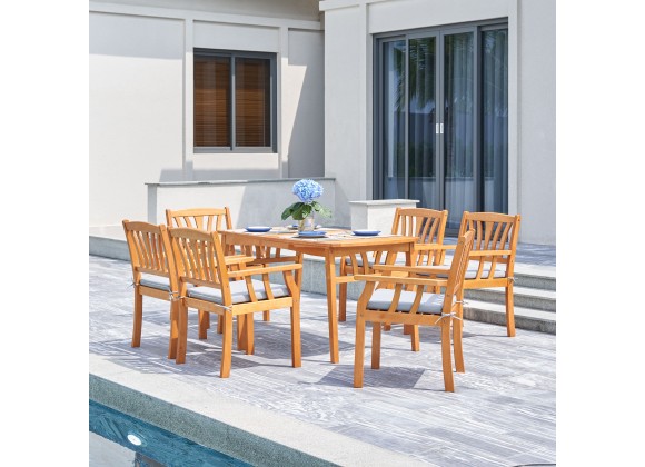 Vifah Kapalua Honey Nautical 7-Piece Wooden Outdoor Dining Set, Front Angle