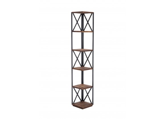 Crawford and Burke York Wood and Metal 66" Corner Shelf, Front Angle