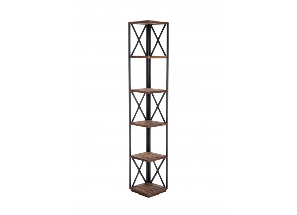 Crawford and Burke York Wood and Metal 66" Corner Shelf, Front Angle