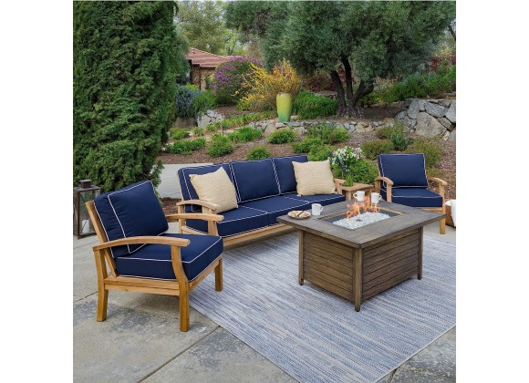 Tortuga Outdoor 5pc Teak Loveseat and Fire Table Set