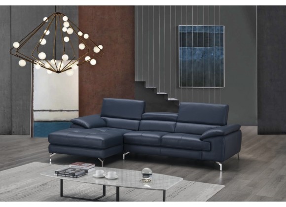 J&M Furniture A973B Italian Leather Mini Sectional Blue Left Hand