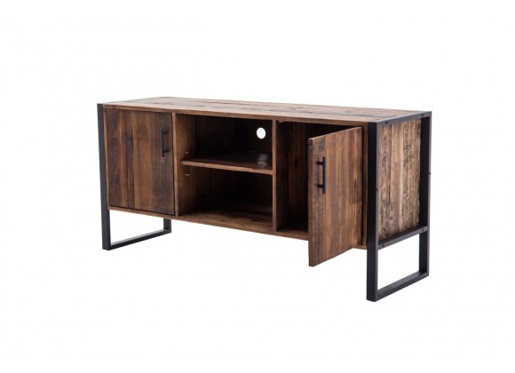 Crawford and Burke Norton 60" Reclaimed Wood and Metal TV Stand, Front Open View