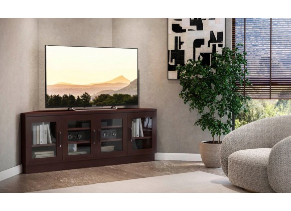 Furnitech 60" Contemporary Corner TV Stand Media Console for Flat Screen and Audio Video Installations in a Wenge Finish - Lifestyle