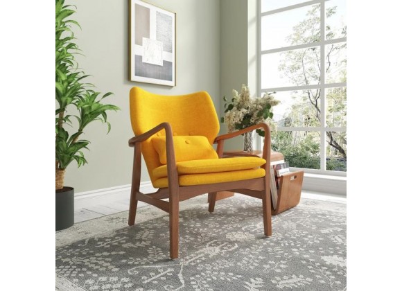 Manhattan Comfort Bradley Yellow and Walnut Linen Weave Accent Chair