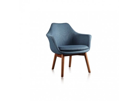Manhattan Comfort Cronkite Blue and Walnut Twill Accent Chair