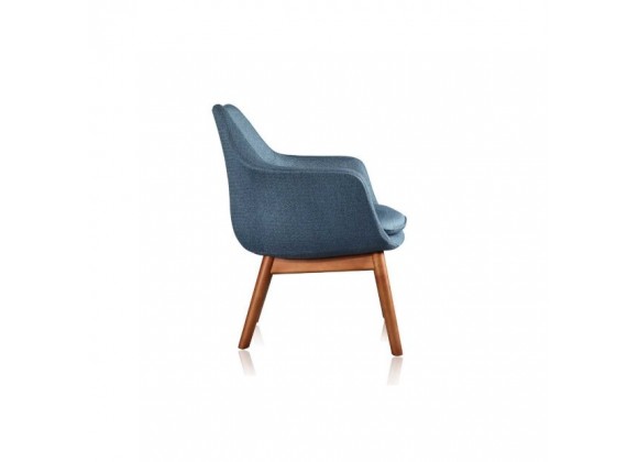 Manhattan Comfort Cronkite Blue and Walnut Twill Accent Chair Side