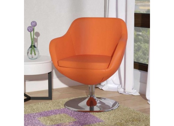 Manhattan Comfort Caisson Orange and Polished Chrome Faux Leather Swivel Accent Chair