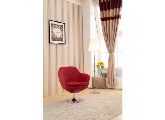 Manhattan Comfort Caisson Red and Polished Chrome Faux Leather Swivel Accent Chair