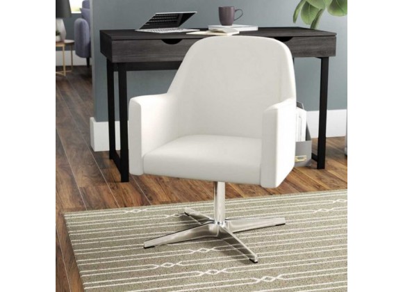 Manhattan Comfort Pelo White and Polished Chrome Faux Leather Adjustable Height Swivel Accent Chair