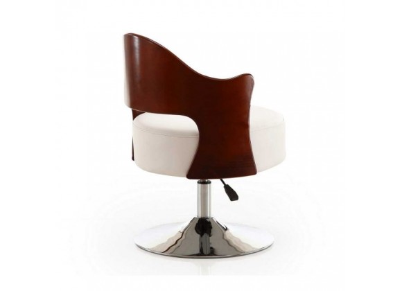 Manhattan Comfort Bopper White and Polished Chrome Faux Leather Adjustable Height Swivel Accent Chair Back