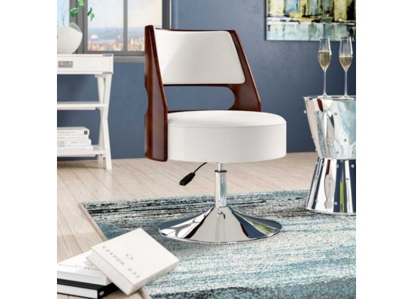 Manhattan Comfort Salon White and Polished Chrome Faux Leather Adjustable Height Swivel Accent Chair
