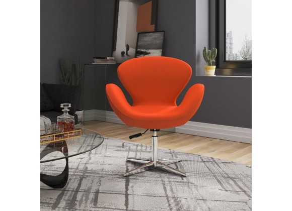 Manhattan Comfort Raspberry Orange and Polished Chrome Wool Blend Adjustable Swivel Chair
