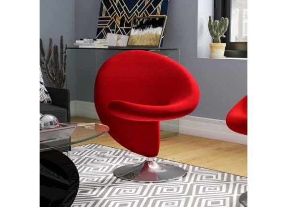 Manhattan Comfort Curl Red and Polished Chrome Wool Blend Swivel Accent Chair