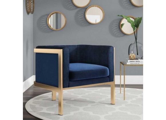Manhattan Comfort Paramount Royal Blue and Polished Brass Velvet Accent Armchair