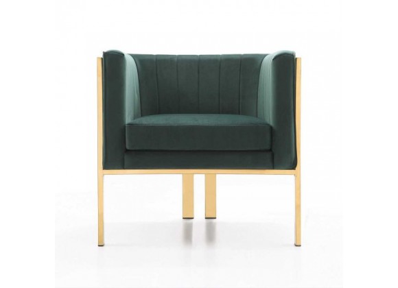 Manhattan Comfort Paramount Forest Green and Polished Brass Velvet Accent Armchair Front
