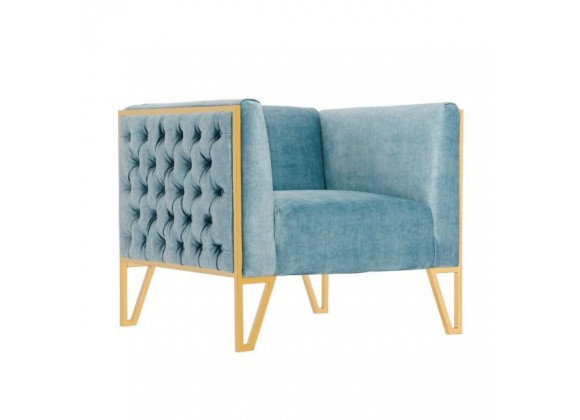 Manhattan Comfort Vector Ocean Blue and Gold Velvet Accent Chair