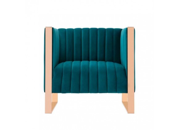 Manhattan Comfort Trillium Teal and Gold Velvet Accent Chair Front