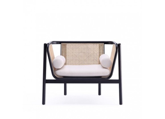 Manhattan Comfort Versailles Accent Chair in Black, Natural Cane and Cream Front